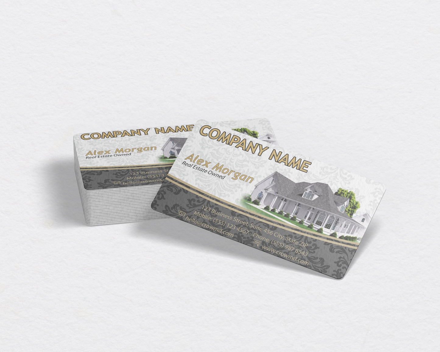 Real Estate Business Card Template | Black & Gold Luxury Look | REO5