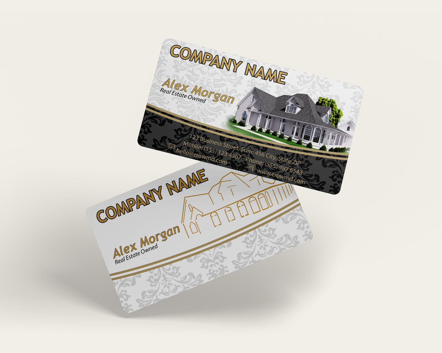 Real Estate Business Card Template | Black & Gold Luxury Look | REO5